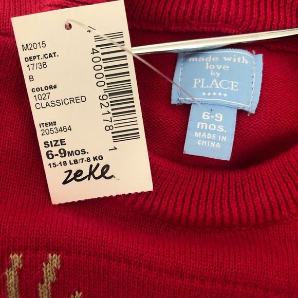 The Children’s Place red reindeer Christmas sweater gray khaki pants - Picture 3 of 6